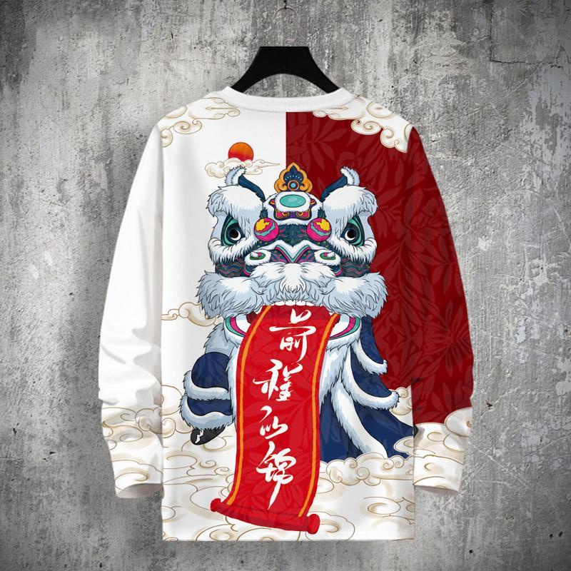Mantel Singa Gaya China Pria, Baju Dasar Hoodie Warna Yang Cocok Musim Gugur