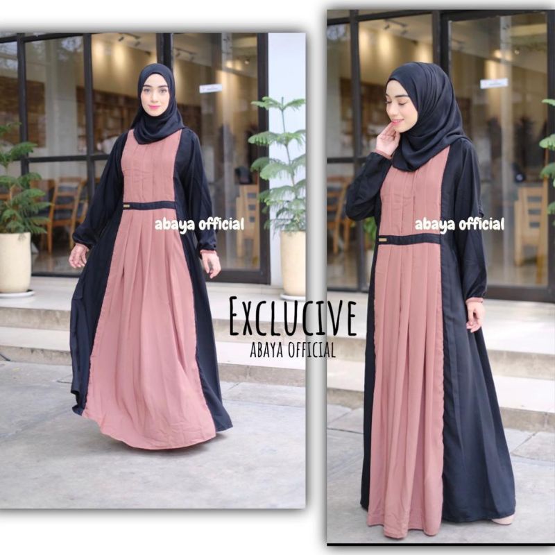 Abaya Maxi Dress Basic Polos Remaja Jetblack Premium Hitam Pekat