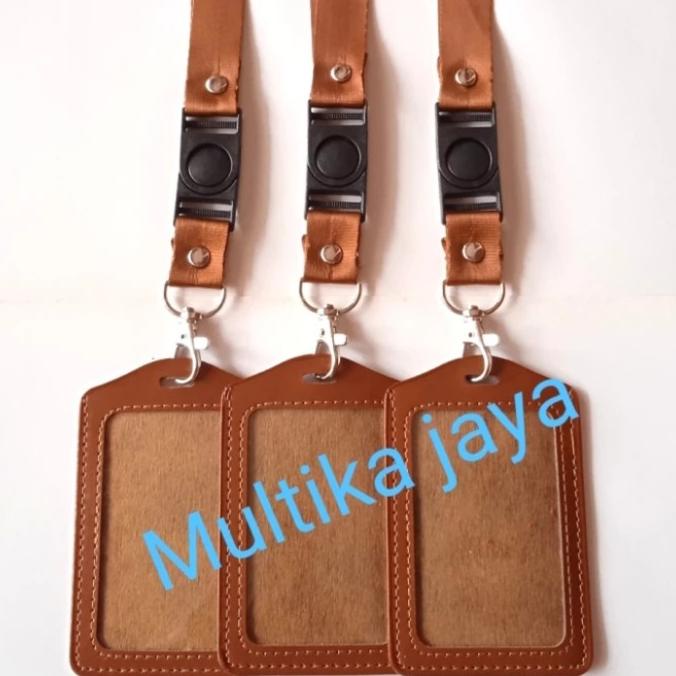 

Frame kulit imitasi/casing id card kulit + tali lanyard 2cm coklat tua