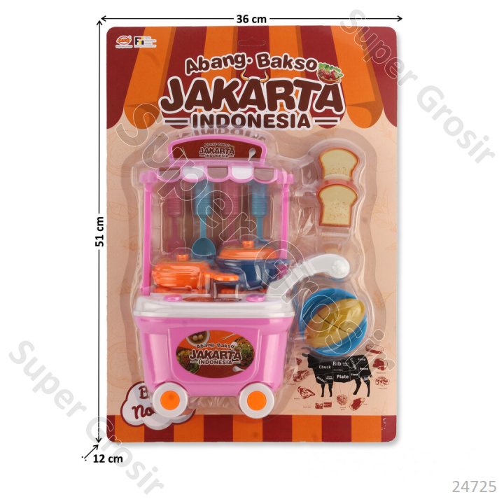 Mainan Anak Mainan Gerobak Makanan + Food Set + Cooking Set Bakso mainan gerobak mie bakso