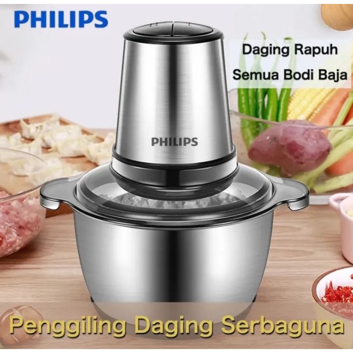 Philips Ggiling Blender Chopper Ggiling Daging Listrik 400W Food Chopper 2 Liter Cabai Bawang Putih