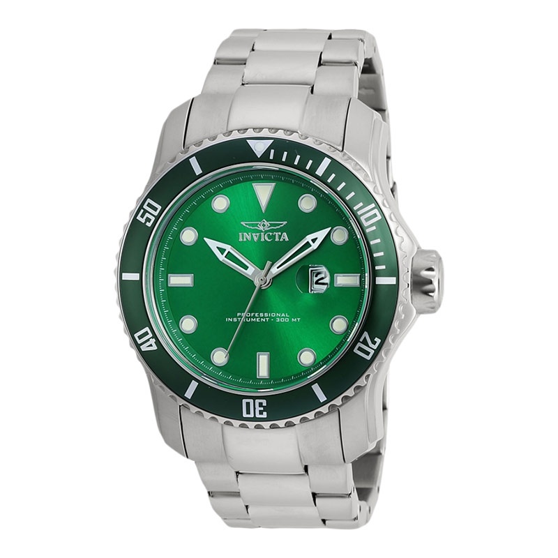 Jam Tangan Pria INVICTA Pro Diver 20096 Men Green Dial Stainless Steel Strap