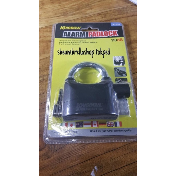 gembok alarm 110db krisbow dengan 3 kunci / padlock