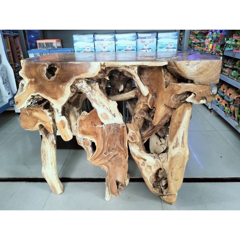 MEJA AQUARIUM MEJA KONSUL AKAR KAYU JATI ASLI SIZE 80 X 45 X 70CM