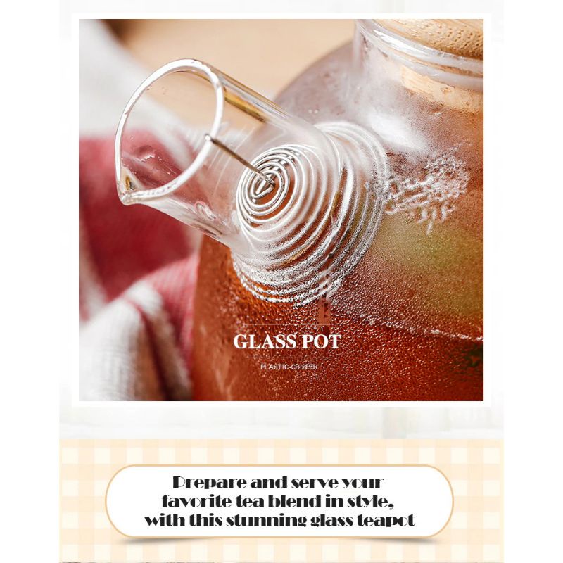Teko Pitcher Kaca Tahan Panas / Teko Air / Teko Teh Kopi Teapot Maker Borosilicate Glass Tutup Kayu