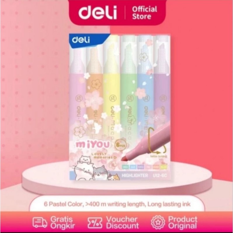 

YENYEN_ATK (Harga 1pcs)Deli Highlighter Penanda Warna Pastel Warna,Cerah Dan Soft Kemasan Mika Lucu EU12-6C