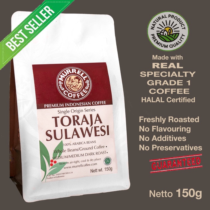 

Toraja Sulawesi Kopi Arabica Specialty Premium Murrell Coffee - Medium Dark,Halus