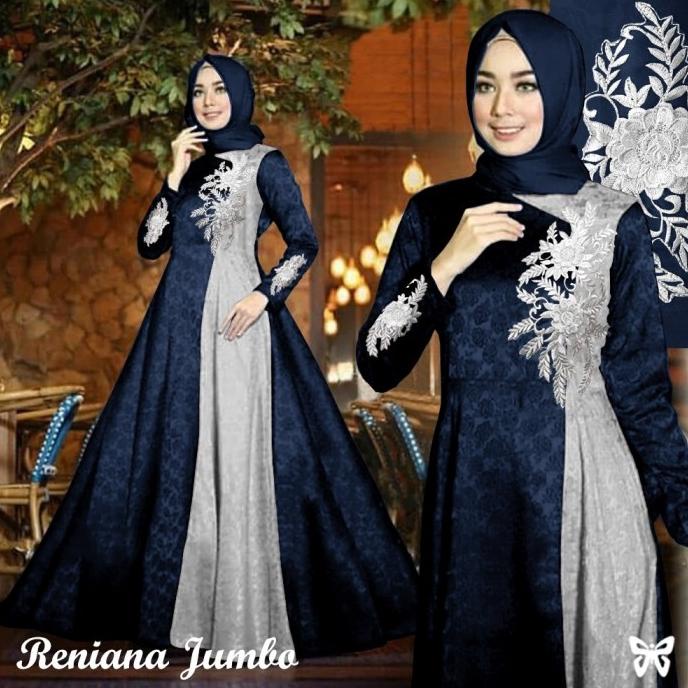 Maxi Gamis Pesta RENIANA L, XXL, 3XL dan 5XL Baloteli Emboss Bordir
