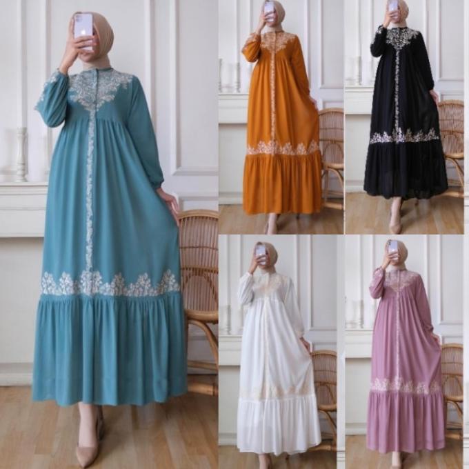 GAMIS CERUTY / GAMIS CERUTI BORDIR PUTIH / ABAYA BORDIR / GAMIS BORDIR