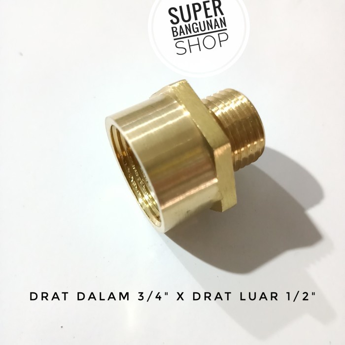 Neple sok Kuningan drat luar 1/2"inch x drat dalam 3/4"inch