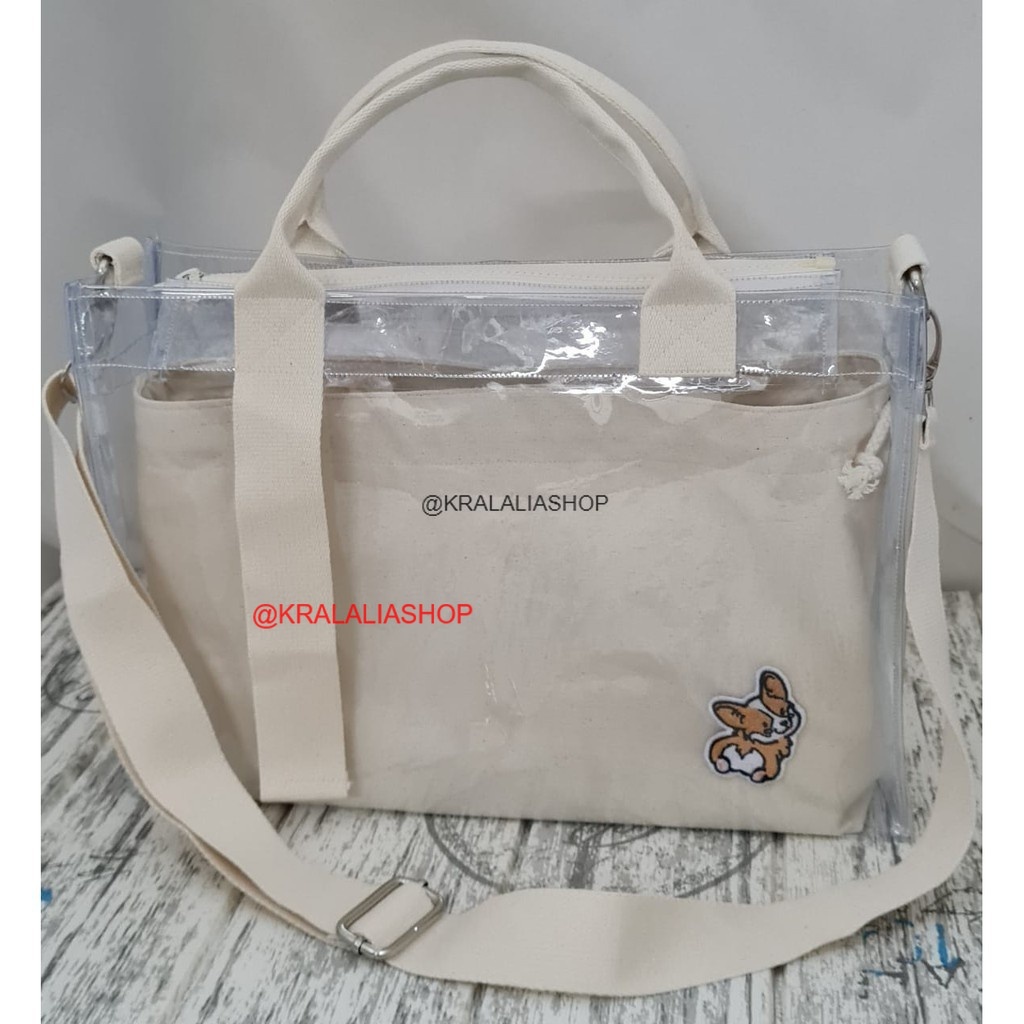 Tas Ka Pvc Transparant Tebal Selempang Ukuran Medium Dengan Resleting