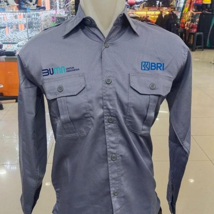Kemeja Bank BRI BUMN Abu PDH Lengan Panjang Pria Bordir