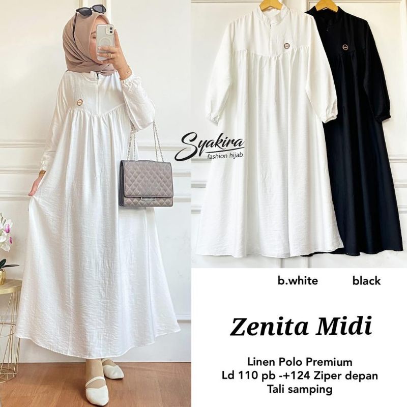 TISHA ZENITA DAISY LIORA MIDI DRESS MUSLIM POLOS matt linen ORI BY SYAKIRA