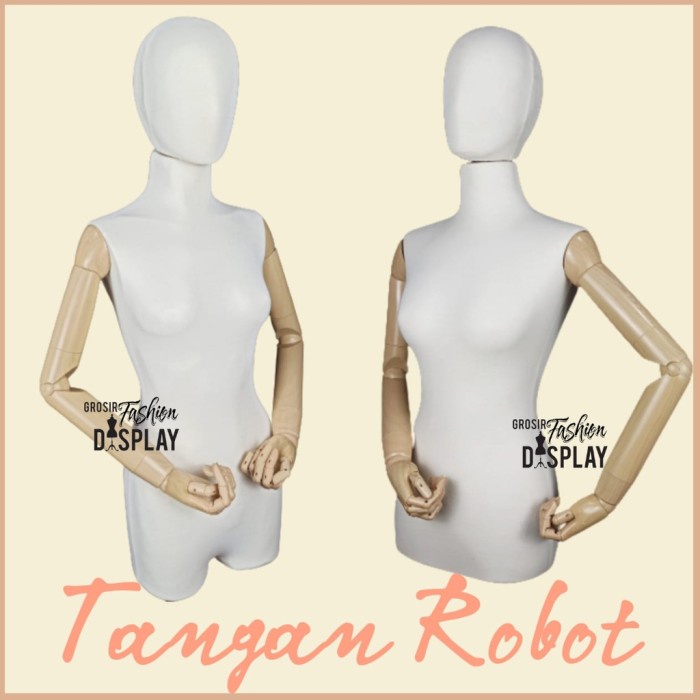 Promo Patung Manekin Setengah Badan Cewe Tusuk Jarum Tangan Robot Motif Kayu