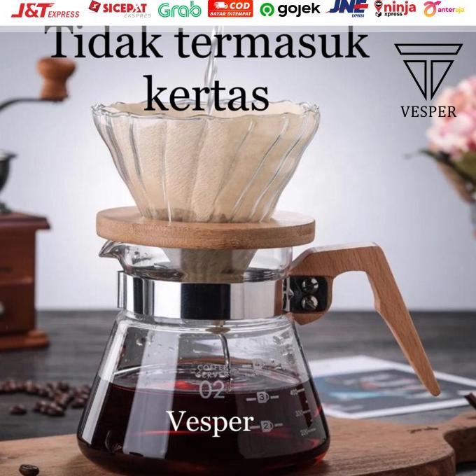 

Coffee server v60 kayu 600ml + coffee dripper / paket kopi server set