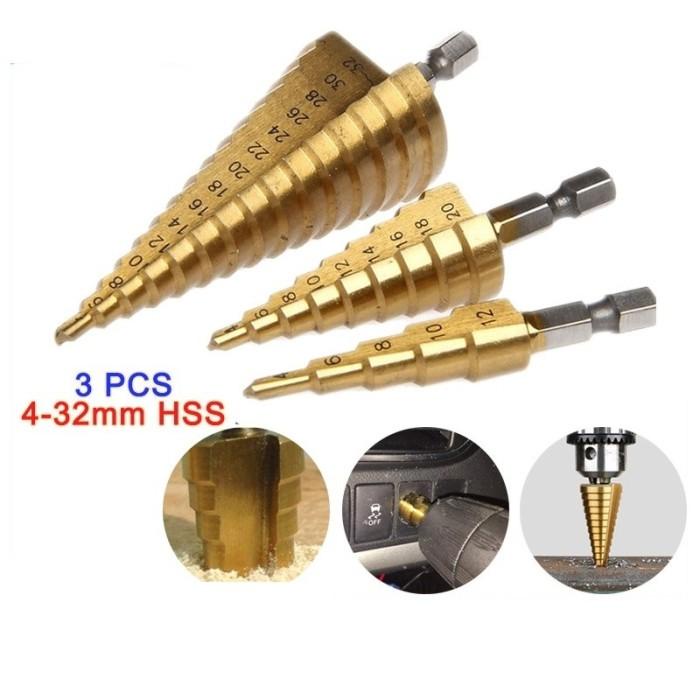 MATA BOR BESI SET STEP DRILL / PAGODA 3PCS MATA BOR PIRAMID