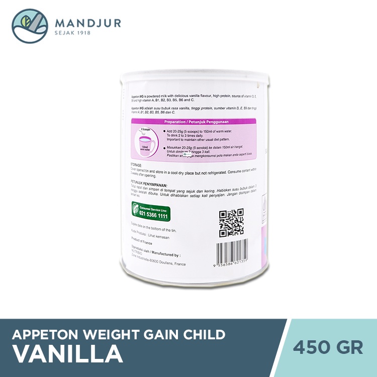 

Appeton Weight Gain Child Vanila 450 Gr - Susu Tinggi Protein Ambah Berat Badan