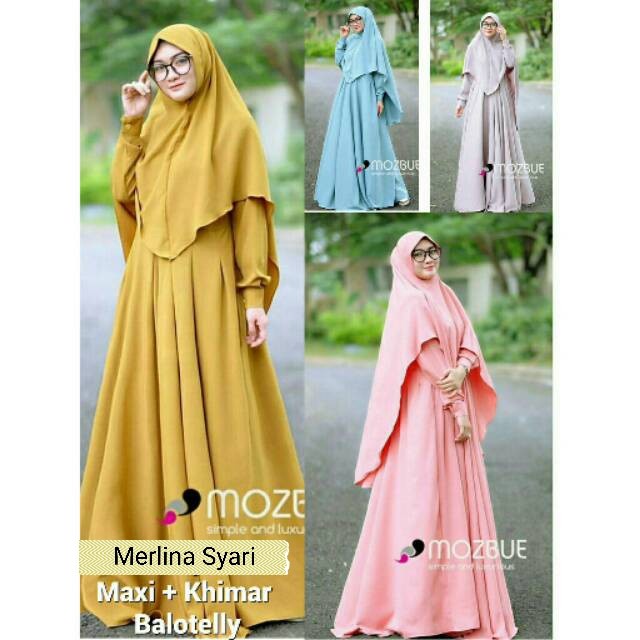 -Dress Gamis Syari Busui Polos Biru Muda Blue Ocean Mud Abu Ready