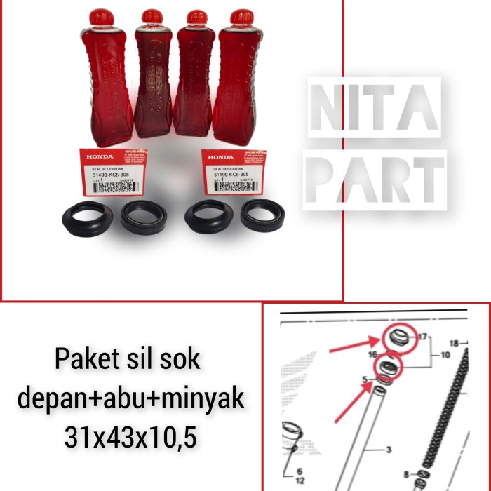 Paket Sil Seal Minyak Sok Shock Depan Honda Gl Pro 31X43X10,5 Kode Hv060