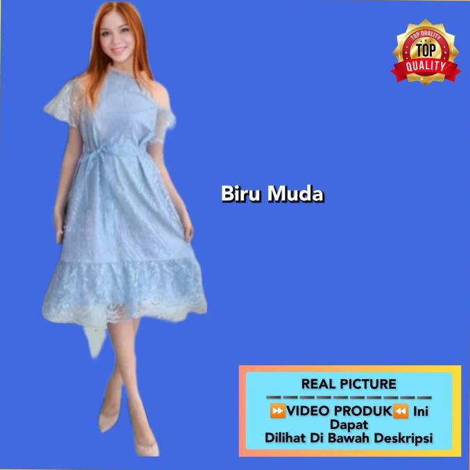 {natal} dress pesta wanita maxi brukat baju natal blus gaun party 11 biru muda TERLARIS