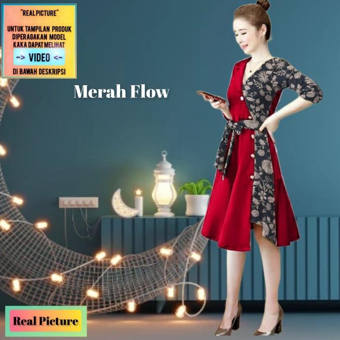 {natal} dress wanita terbaru korea natal zeffa blouse gaun pesta batik navi TERLARIS