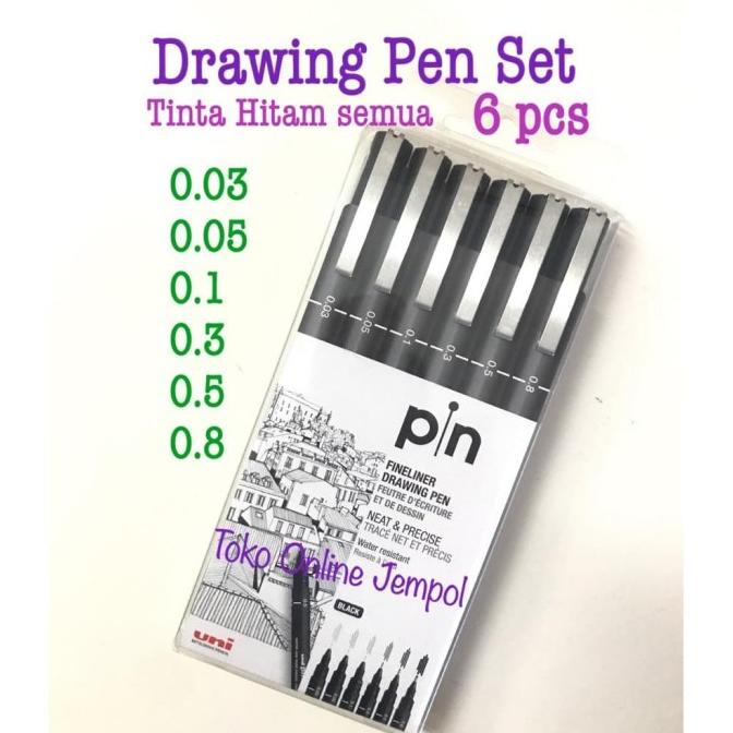 

Hitam Set 6 buah Fineliner Drawing Pen PIN Hitam 234600 pen ATK0866UN