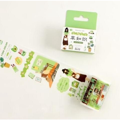 

Pale Green Daily Activities Masking Washi Tape Selotip Solasi Lucu