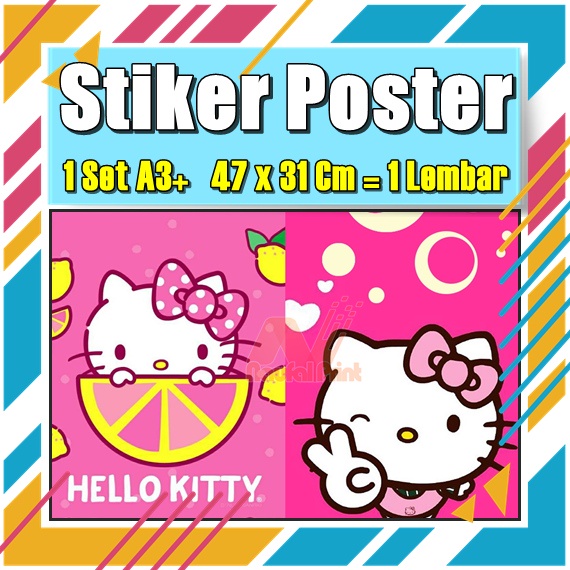 Stiker Poster A3 Hello Kitty My melodi kucing Karton Pink Lucu Imut Anak Gambar Cetak Sticker Custom