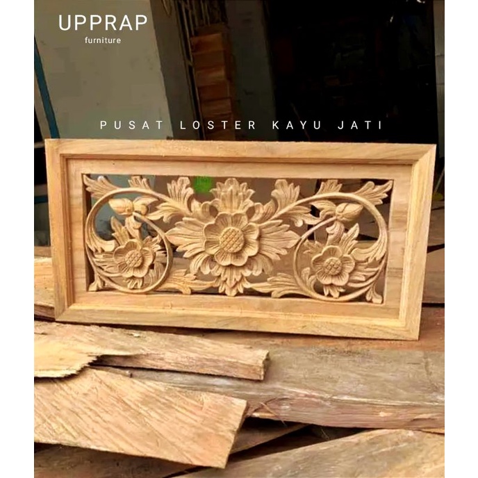 Loster kayu // Boven kayu jati motif motif bunga ukuran 60x30x10 cm