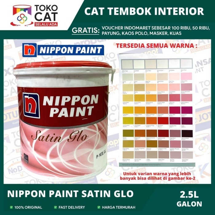 Cat Tembok Dalam Nippon Paint Satin Glo Tinting (Bisa Request Warna) 20 Liter Pail //Cat Tembok Interior //Cat Tembok Anti Noda