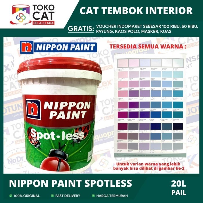 Cat Tembok Dalam Nippon Paint Spotless Tinting ( Bisa Request  Warna ) 20 Liter Pail // Cat Tembok Interior // Cat Tembok Anti Noda