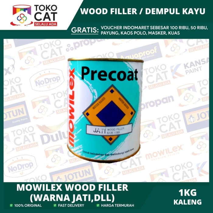 MOWILEX KAYU WOOD FILLER / DEMPUL KAYU ( READY SEMUA WARNA) 1 LITER KALENG // DEMPUL KAYU JATI