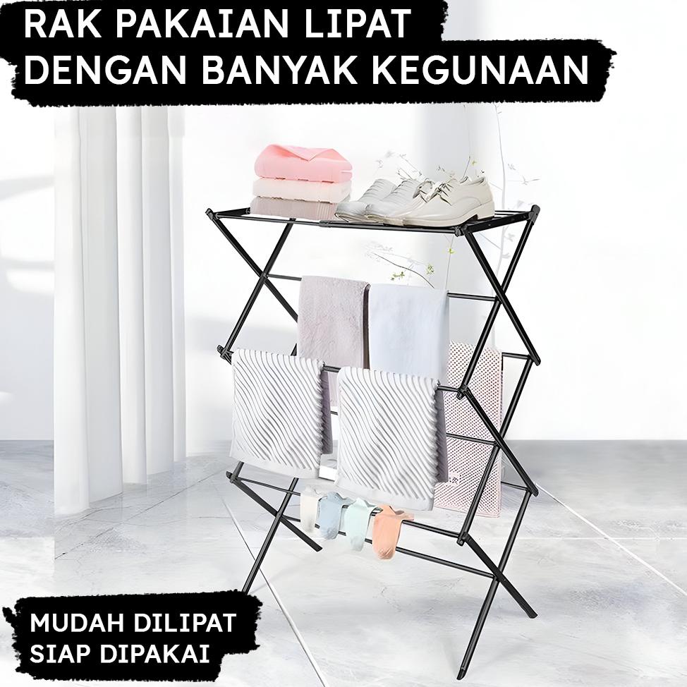 Rak Handuk Lipat 3 Tingkat Rak Jemuran Handuk Pakaian Rak Sepatu Serbaguna