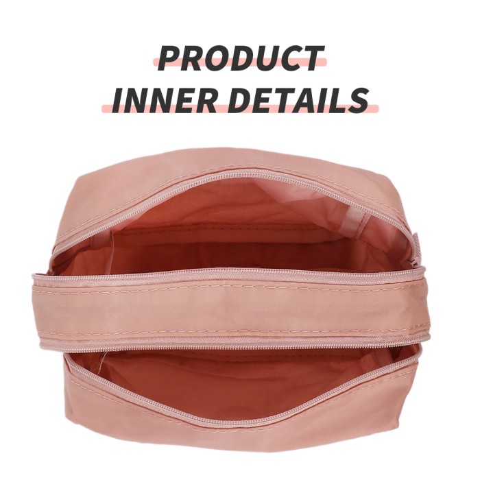 Terbaru Miniso Minigo Tas Kosmetik Portable Ritsleting Ganda (Merah Muda)