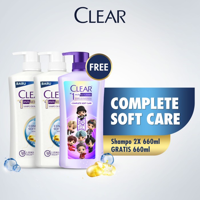 Terbaru Clear Shampoo Complete Soft Care 660Ml - Isi 2 + Clear Tiny Tan 660Ml
