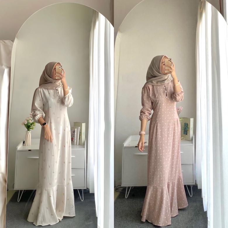Naima Korean Dress By Wafacloth.id || Korean Dress Hijab Best seller Kancing aktif & tali belakang V
