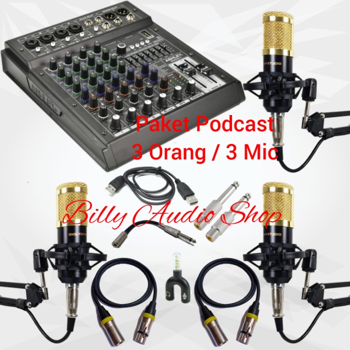 Paket Podcast 3 Orang / 3 Mic Mixer Ashley