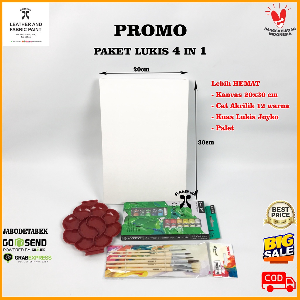 

Paket Sekolah Lukis 4 In 1 Kanvas 20X30 / Cat Akrilik / Palet / Kuas Set Ter - Svmmerink