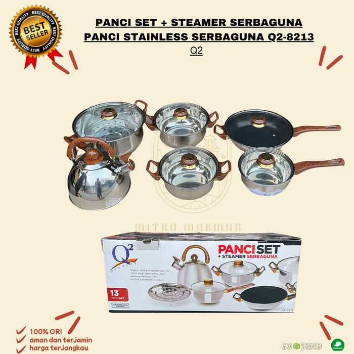 [Ori] New Panci Set  Steamer Q2-8213 / Panci Stainless Set Serbaguna 13Pcs Berkualitas