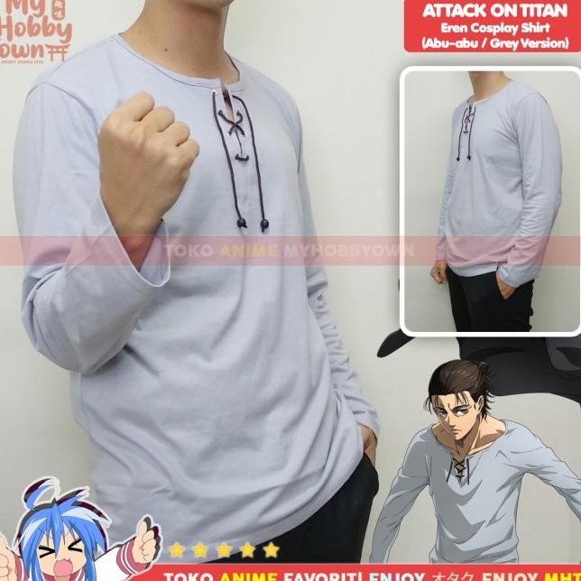 Jaket Hoodie Aot Attack On Titan Set Kaos Cosplay Eren Yaeger Gray