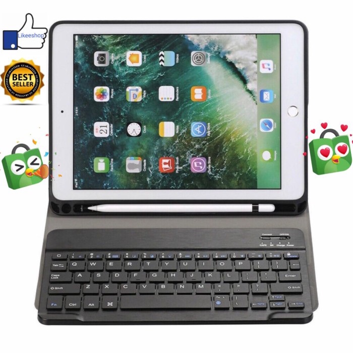 [Original] Ipad 6 2018 5 2017 Pencil Holder Bluetooth Keyboard Pu Leather Case Terbatas