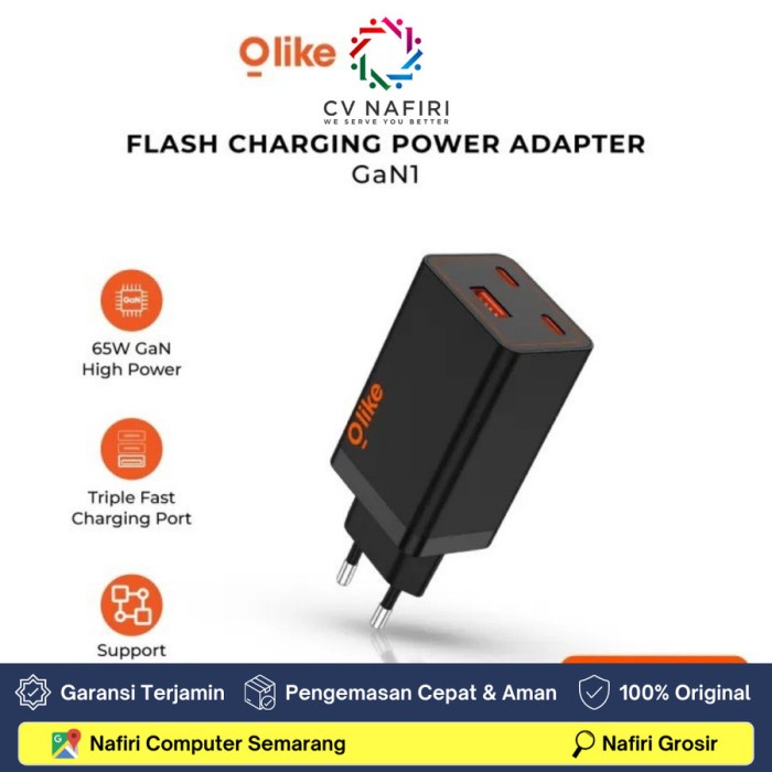 [Original] Olike Gan Flash Charging Power Adapter Gan1 Black Berkualitas