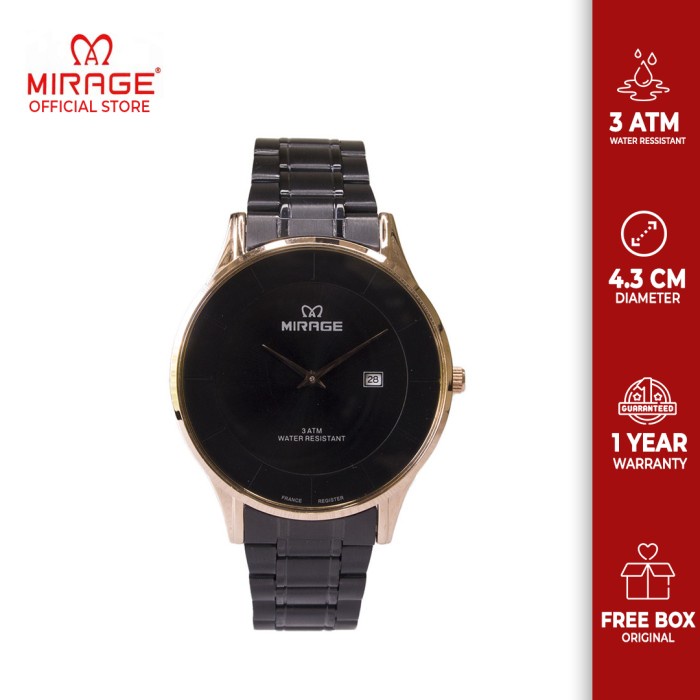 ✅New Ori Jam Tangan Laki Mirage Hitam Rosegold Original 8670M Elegant Mewah Terbatas