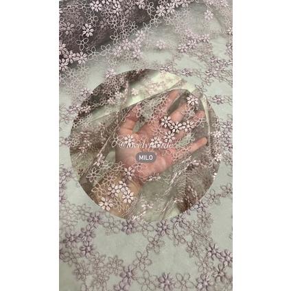 Berkualitas Tulle Bordir Sakura Kain Tile Motif Kain Kebaya Brokat ~