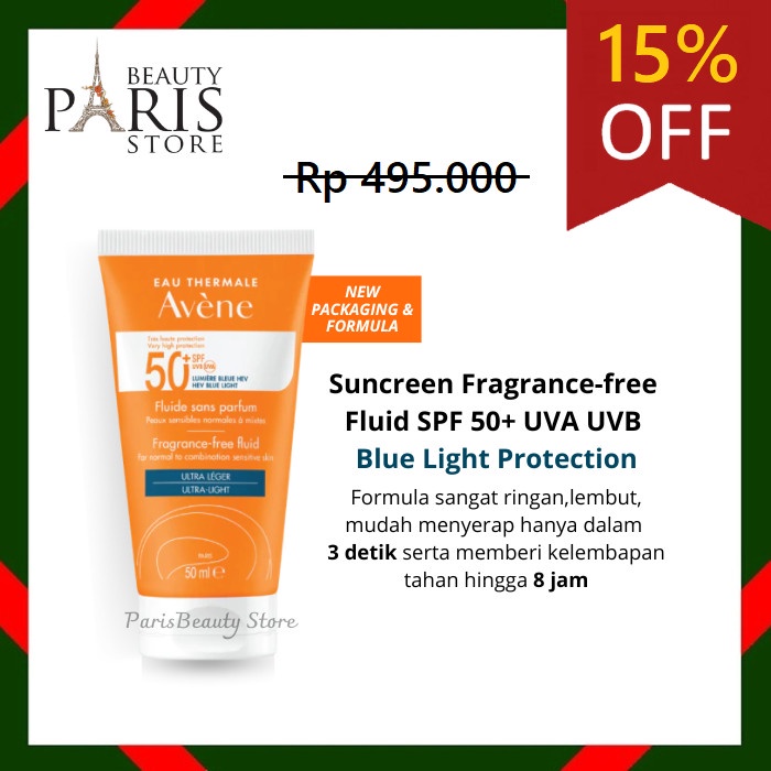 [New Ori] Promo  Avene Sun Care Fluid Fragrance Free Spf 50 Diskon