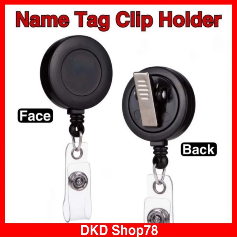 

Name Tag Clip Retractable ID Card Holder ALL BLACK BISA PUTAR