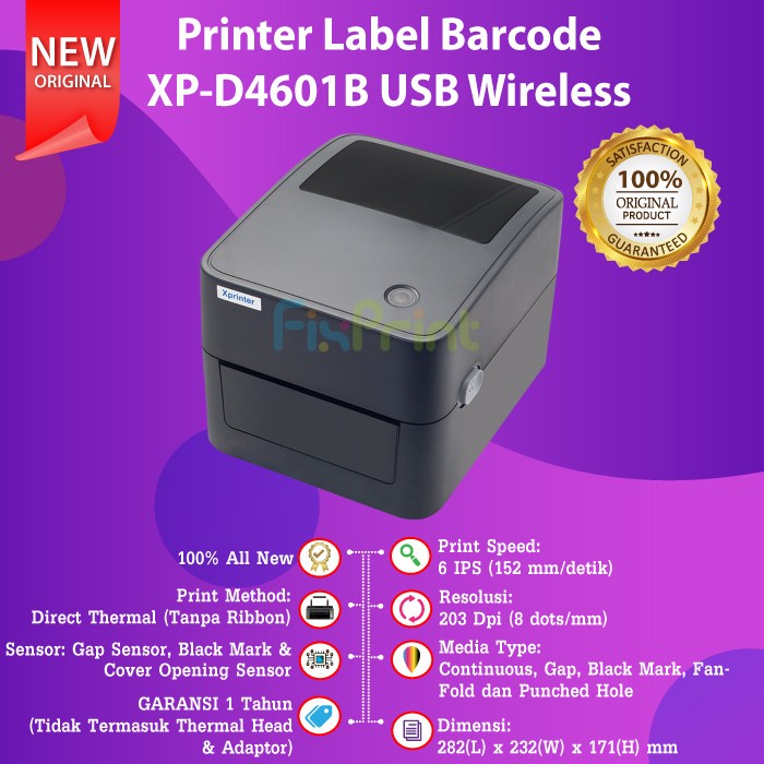 

Xprinter Xp D4601B Barcode Printer Label Thermal Xp-D4601B 4601B 4601 Original 100% Dan Terpercaya