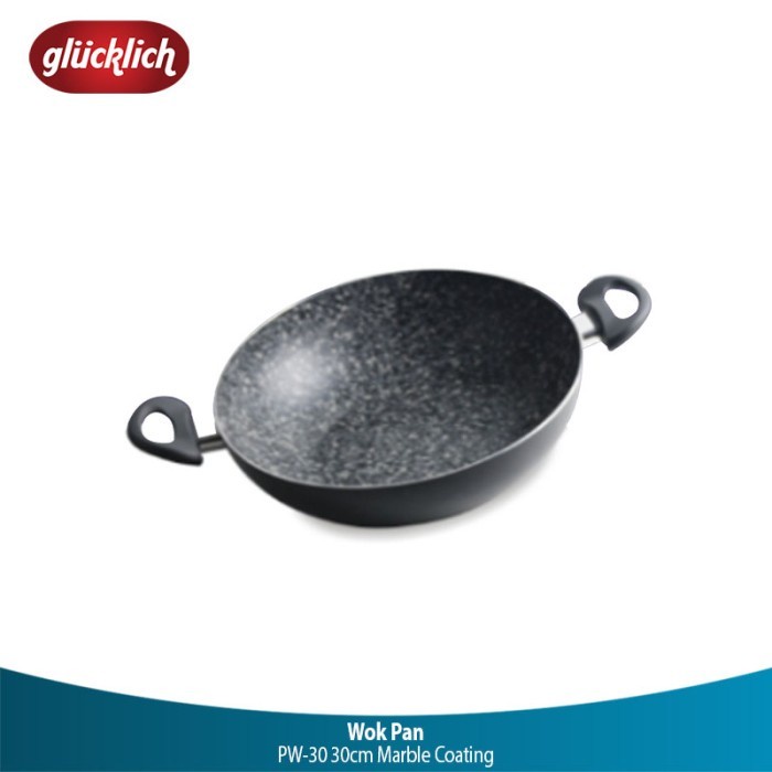 ✅Original Glucklich Wajan Penggorengan / Wok Pan Marble Coating Pw-30 30Cm Berkualitas