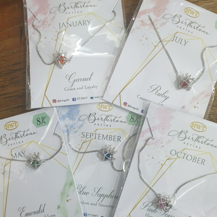 ✨Sale Gelang Birthstone Hwt White Gold Batu Merah Hijau Emas Asli Putih 375 Diskon
