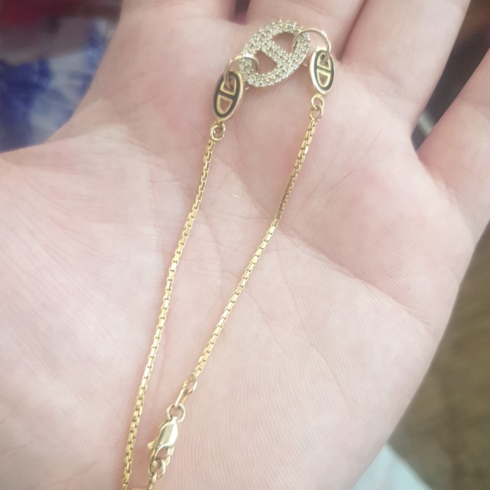 ✨Sale Gelang Serut Listring Mata Putih Mewah Diamond Look Emas Asli 375 Ubs Diskon